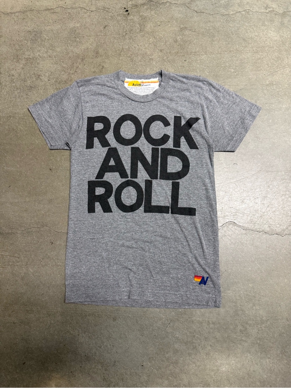 Aviator Nation ROCK AND ROLL Spellout Gray Heather Women’s T-Shirt Size Small
